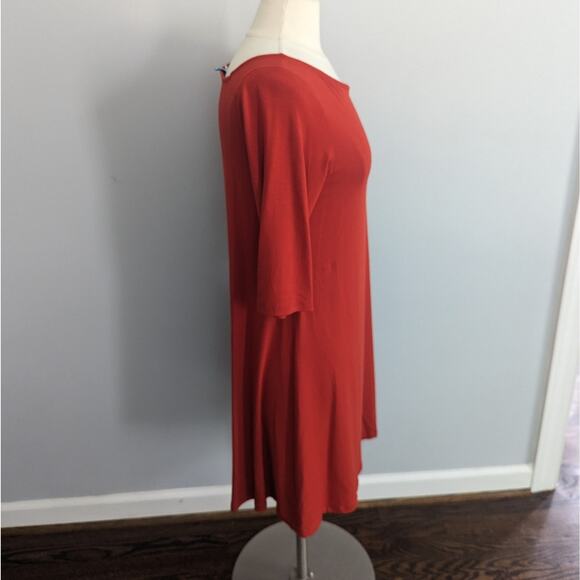 Eileen Fisher Coral Orange Asymmetrical Neckline Viscose Spandex Dress Medium - Picture 3 of 5
